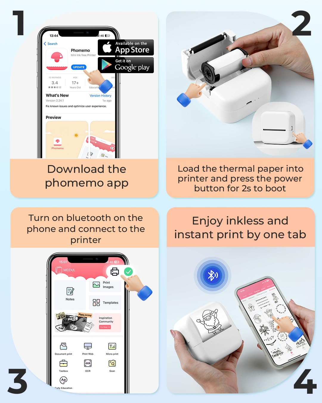 LabelCenter Mini Printer,Mini Sticker Printer M02L,Mini Portable Printer, Portable Photo Printer Sticker Printer Portable Pocket Printer for Photo,Notes,Compatible with Phone Tablet,White