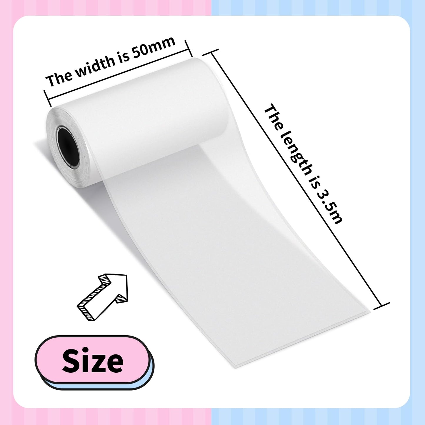 T02 Transparent Thermal Paper,T02/M02X/M02L Sticker Paper,Adhesive Thermal Printer Paper,for Phomemo T02 Mini Printer,Memoking T02 Mini Printer,Transparent on White,Adhesive,53mm x 3.5m,3 Rolls