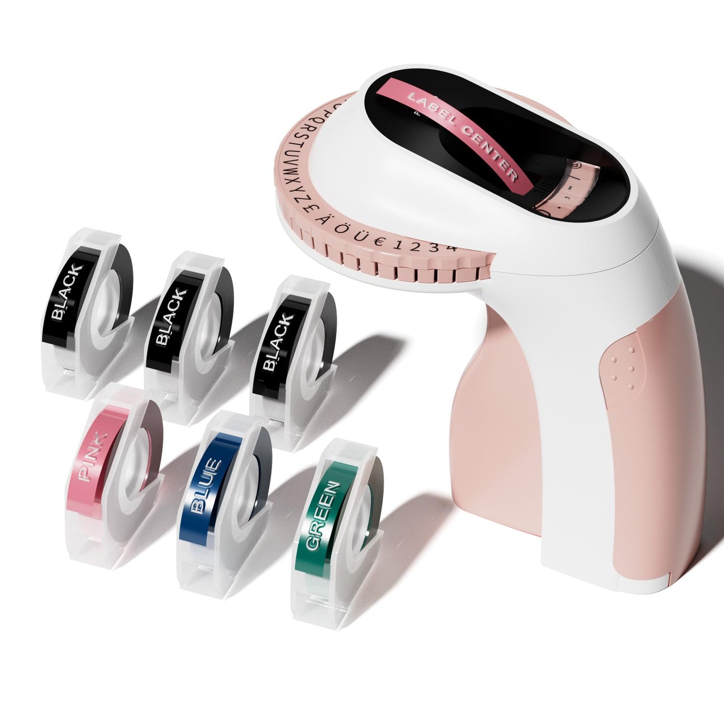 LabelCenter Étiqueteuse de Marquage pour Usage Domestique, Machine à Étiquettes en Relief, Imprimante d'Étiquettes 3D, Étiqueteuse Rose avec 6 Rouleaux de Ruban.