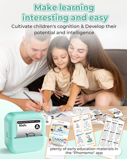 Mini Printer Mini Sticker Printer,Mini Printer M02L Photo printer,Portable Pocket Printer, Mini Printer for Iphone,Mini Photo Printer for Photo,Notes,Study,Green