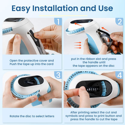 LabelCenter Étiqueteuse de Marquage pour Usage Domestique, Machine à Étiquettes en Relief, Imprimante d'Étiquettes 3D, Étiqueteuse Bleue avec 6 Rouleaux de Ruban.