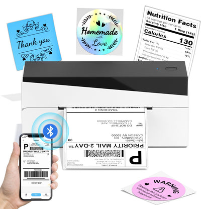 Thermal Label Printer, Bluetooth Shipping Label Printer 4x6, Address Label Printer, Desktop Label Printer Machine for Shipping Packages, Compatible with Amazon, Ebay, Shopify, Royal Mail, FedEx, DHL