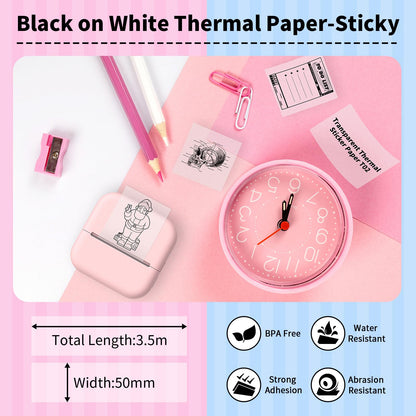 T02 Transparent Thermal Paper,T02/M02X/M02L Sticker Paper,Adhesive Thermal Printer Paper,for Phomemo T02 Mini Printer,Memoking T02 Mini Printer,Transparent on White,Adhesive,53mm x 3.5m,3 Rolls