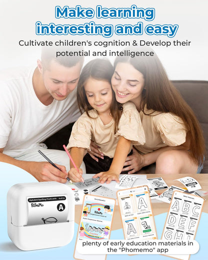 LabelCenter Mini Printer,Mini Thermal Printer M02L Portable Mini Printer, Portable Photo Printer Sticker Printer Portable Printer for Study,Photo,Notes,Compatible with Phone Tablet,White