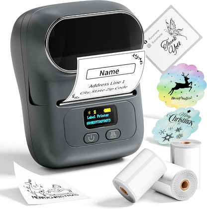 M110 Label Maker, Bluetooth Label Printer, Label Maker Machine, Thermal Label Printer for Small Business, Barcode, Logo, Clothing Jewellery Tag, Retail, Home, With 3 Roll of Labels