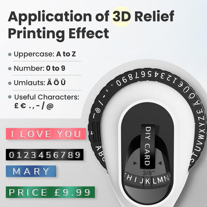 LabelCenter Étiqueteuse de marquage pour Usage Domestique, Machine à étiquettes en Relief, imprimante d'étiquettes 3D, étiqueteuse Noire avec 6 Rouleaux de Ruban